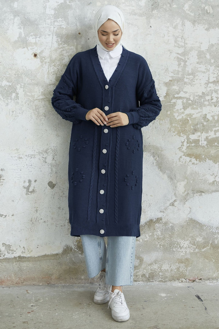 MDS Women Lomira Stone Button Detailed Knit Cardigan - Indigo - Veenendaal