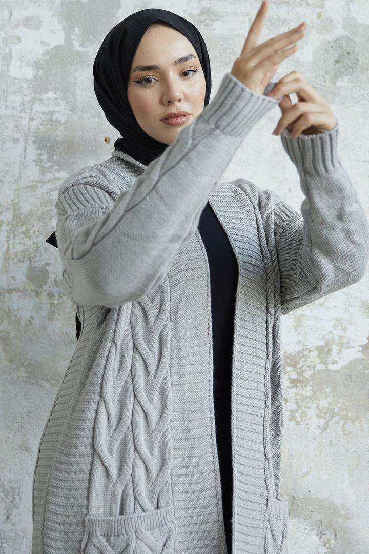 MDS Women Eriyas Cable Knit Pocket Cardigan - Gray - Khmelnytskyi