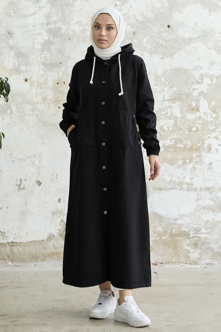 MDS Women Armored Pocket Gabardine Coat - Black - Panevėžys