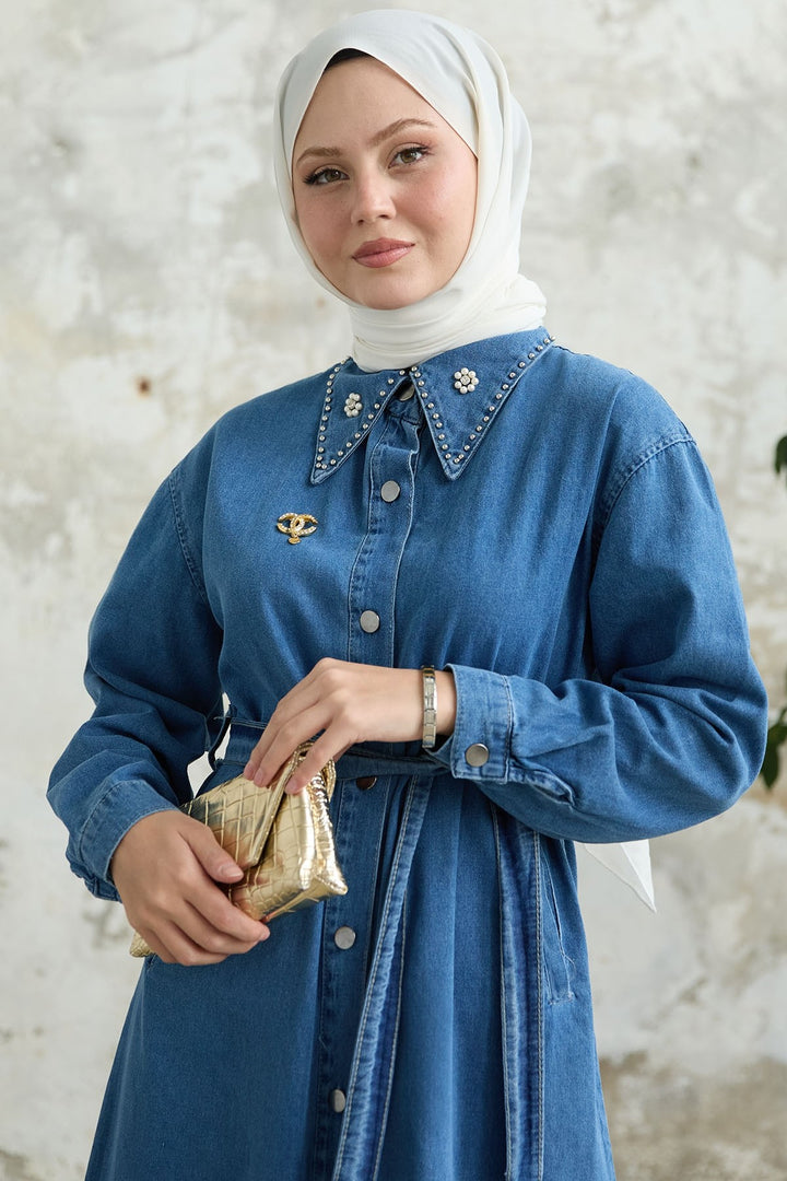 MDS Women Blue Denim Jacket with Brooch Detail Button - Wokingham