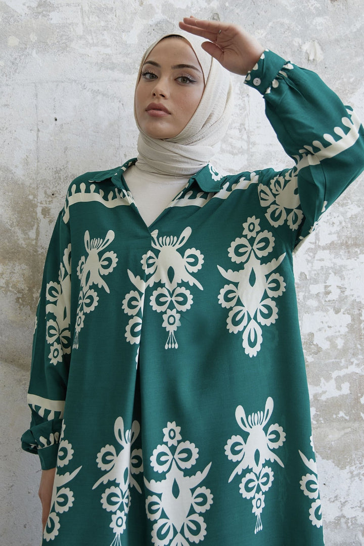 MDS Women Patterned Viscose Dress - Green - Buffalo