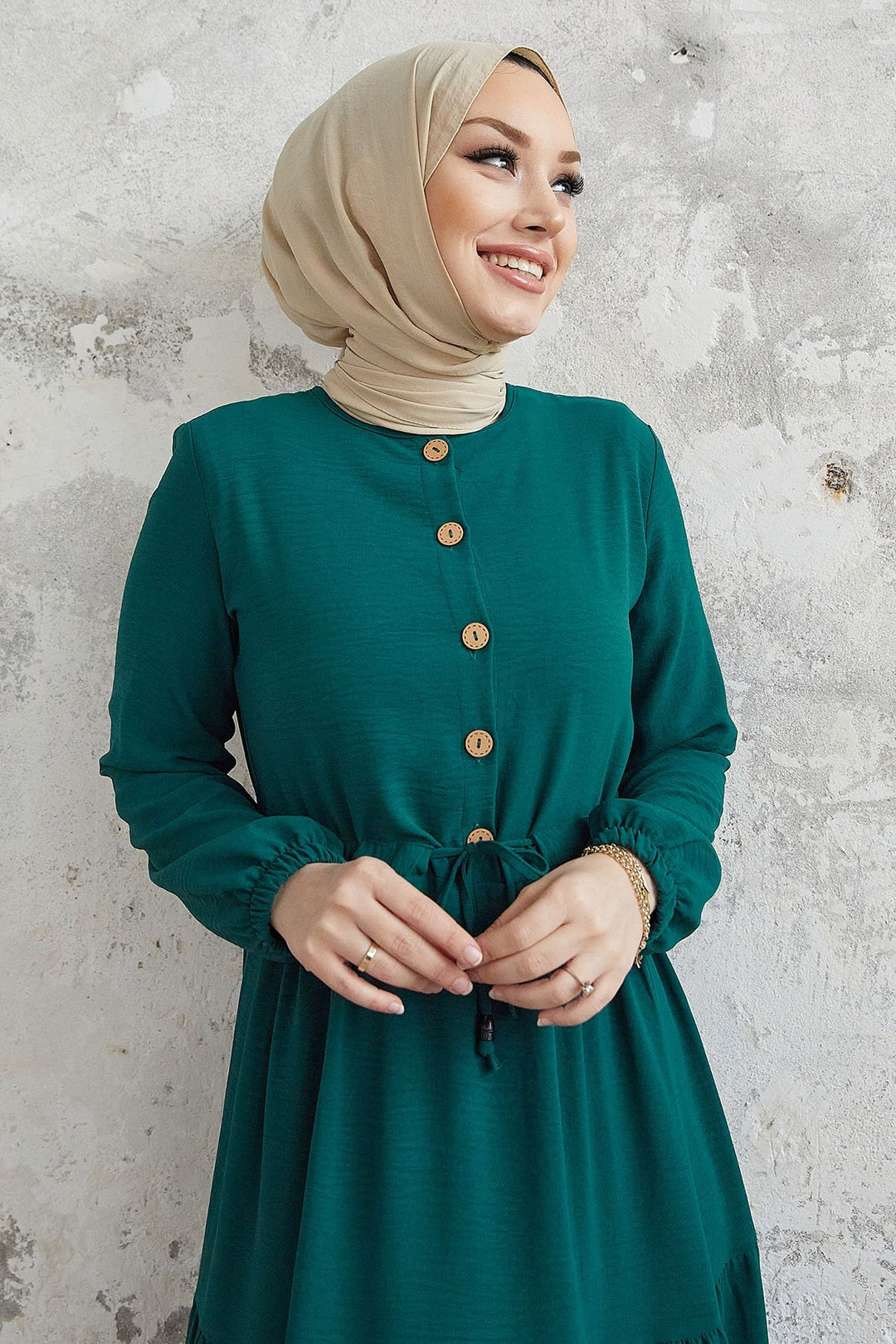 MDS Women Pamela Buttoned Ayrubin Dress - Emerald Green - Huntersville