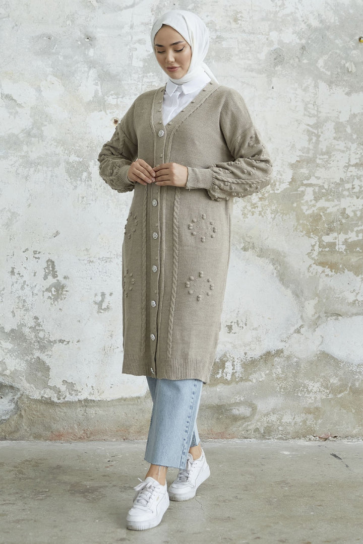 MDS Women Lomira Stone Button Detailed Knit Cardigan - Beige - Holubivske