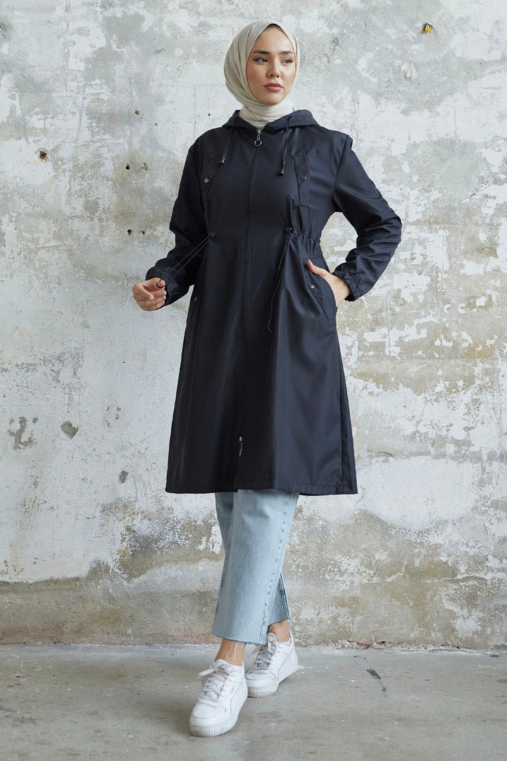 MDS Women Rufina Patterned Pocket Trench Coat - Black - Brossard