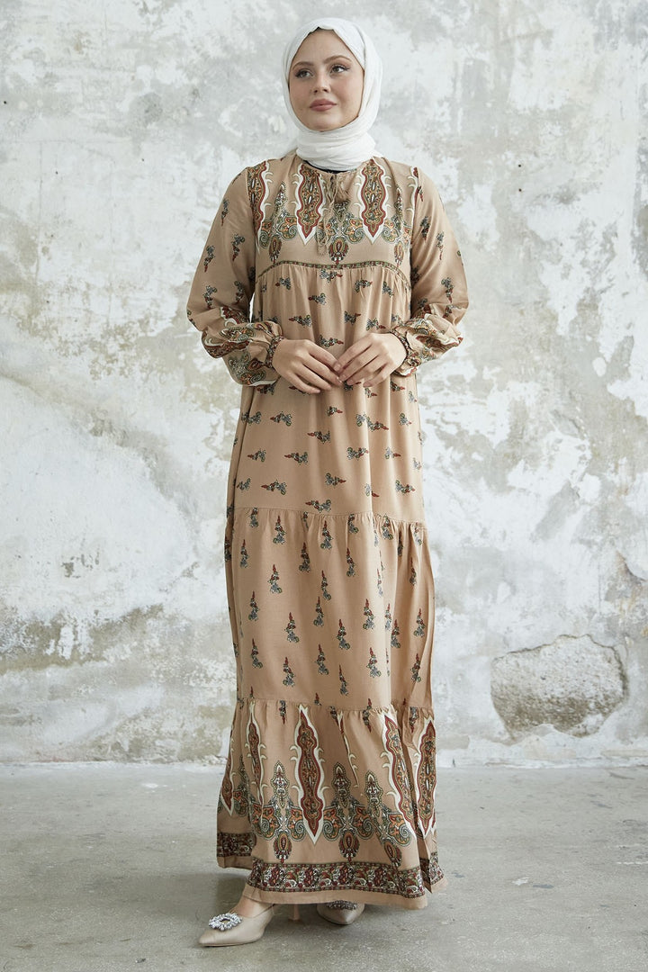 MDS Women Viscose Dress with Tie-Dye Pattern - Beige - Bath