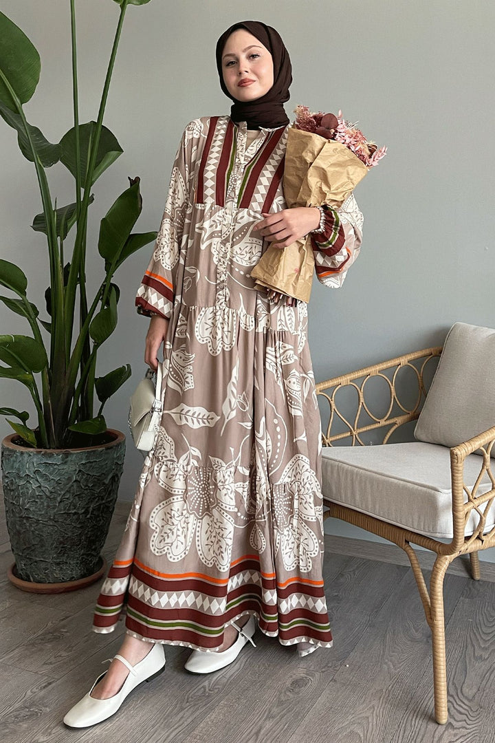 MDS Women Colorful Mixed Baggy Terracotta Viscose Dress - Châtenay-Malabry