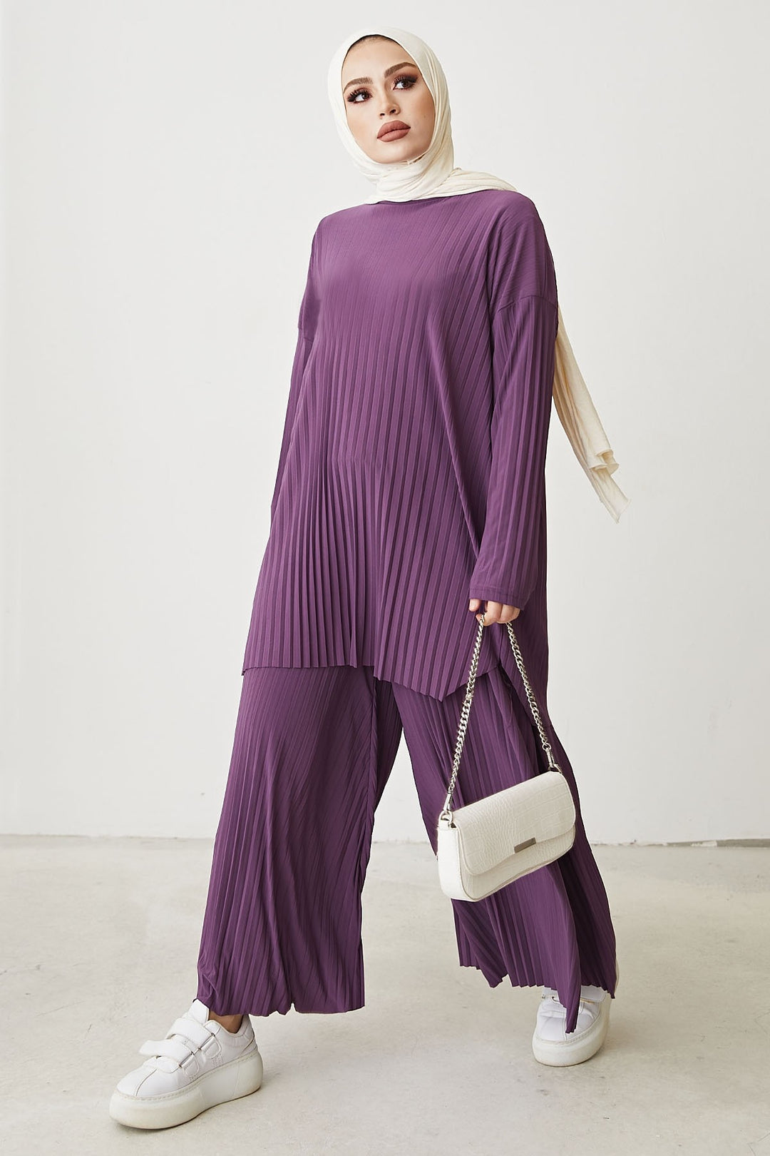 MDS Women Mila Embroidered Pants Tunic Set - Purple - Santa Ana