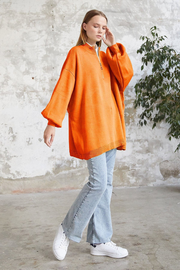MDS Women Sara Zippered Knit Tunic - Orange - Perpignan
