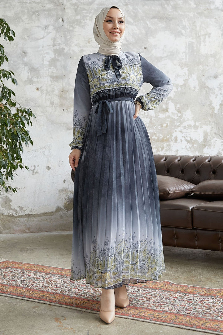 MDS Women Lovella Patterned Belted Chiffon Dress - Anthracite - Oswego
