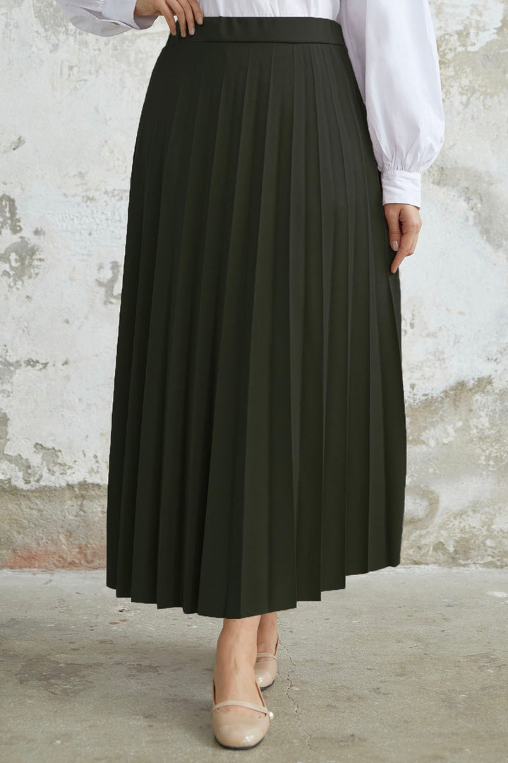 MDS Women Luisa Beli Rubber Waist Pleated Skirt - Khaki - Orizaba