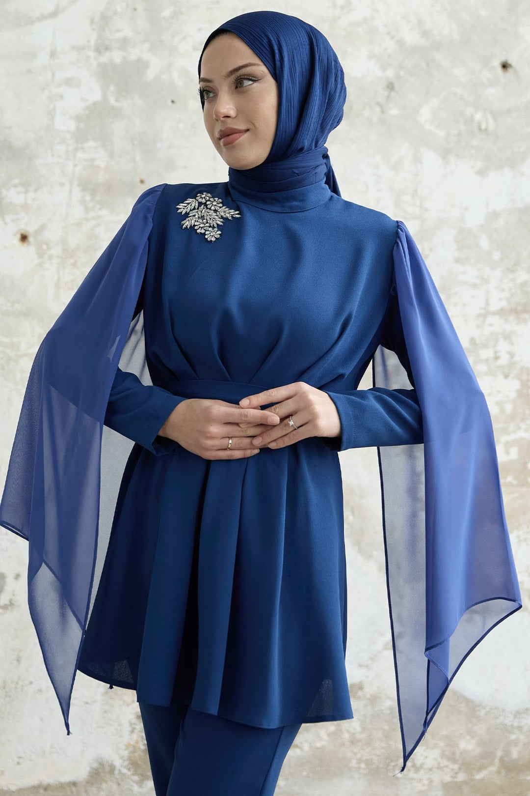 MDS Women Stone-Accented Tulle Crepe Set - Cornflower Blue - Huntsville