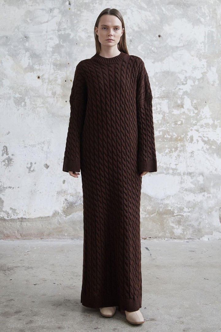 MDS Women Everly Knitted Patterned Sweater Dress - Dark Brown - Nordhausen