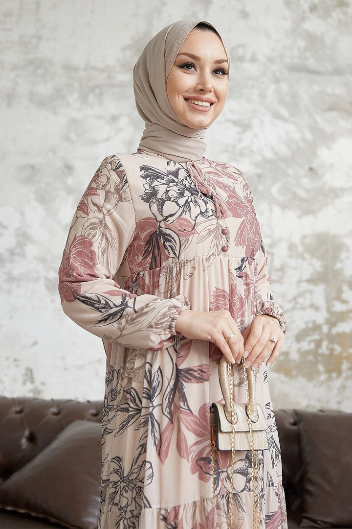 MDS Women Jalya Collar Buttoned Chiffon Dress - Powder - Anniston