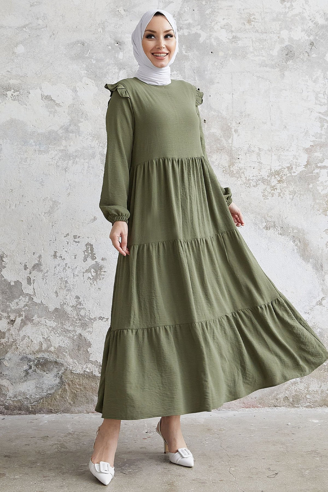 MDS Women Neya Frilled Loose Dress - Khaki - Santa María Texmelucan