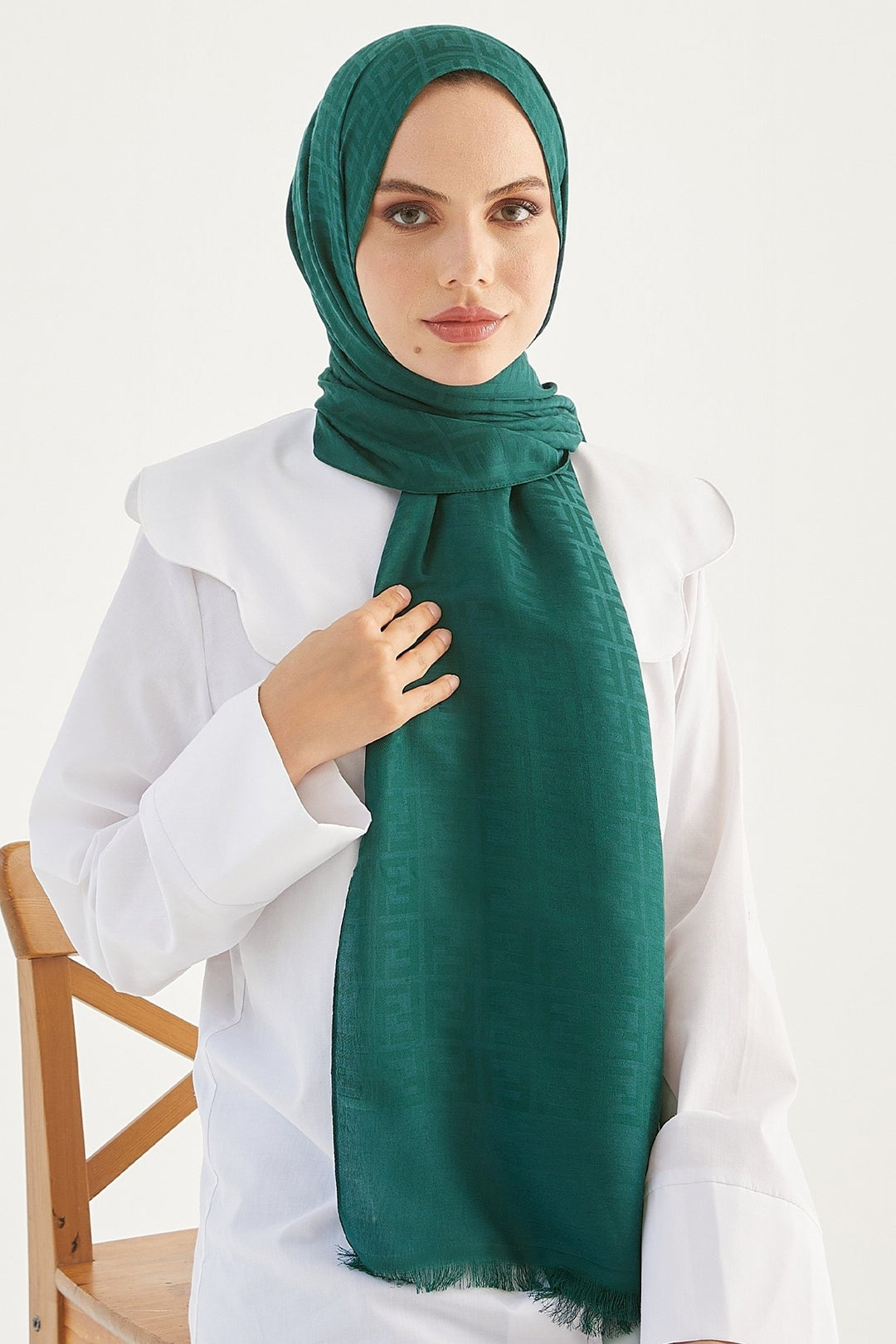 MDS Women Handwoven Jacquard Cotton Scarf - Petrol Green - Toms River