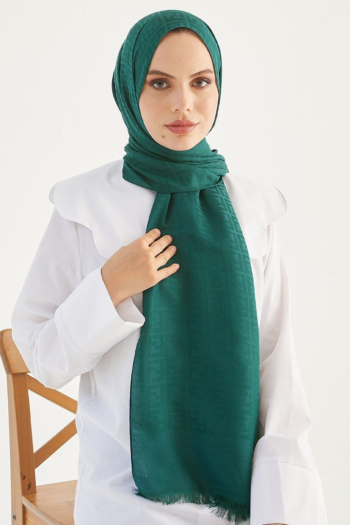 MDS Women Handwoven Jacquard Cotton Scarf - Petrol Green - Toms River