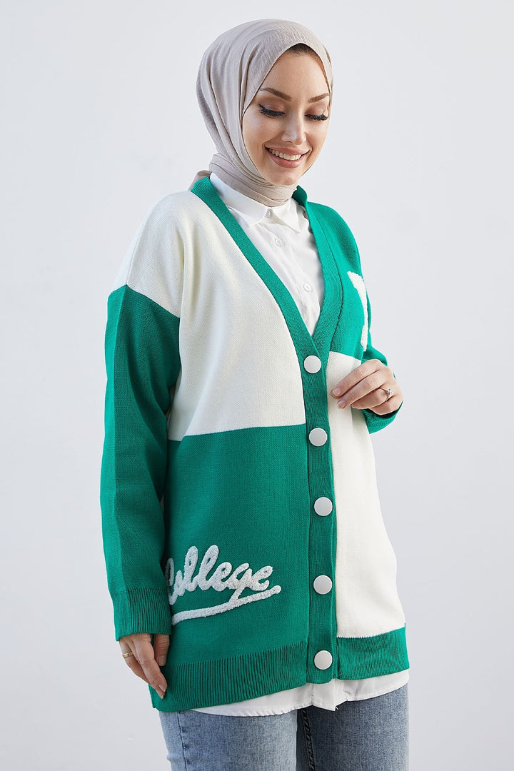 MDS Women M College Knit Cardigan - Green - Mieres