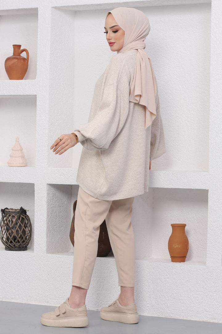 MDS Women Sara Zippered Knit Tunic - Ecru - Macuspana