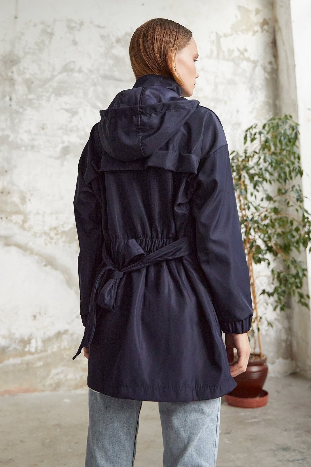 MDS Women Rosa Short Belted Trench Coat - Navy - Stuttgart