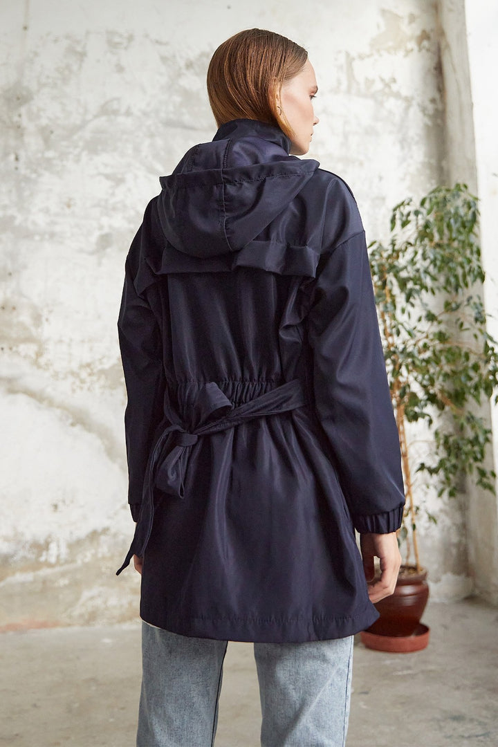 MDS Women Rosa Short Belted Trench Coat - Navy - Stuttgart