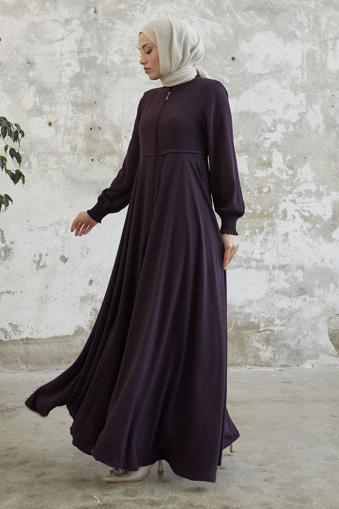 MDS Women Lace Crepe Mevlana Cloak - Purple - Mission