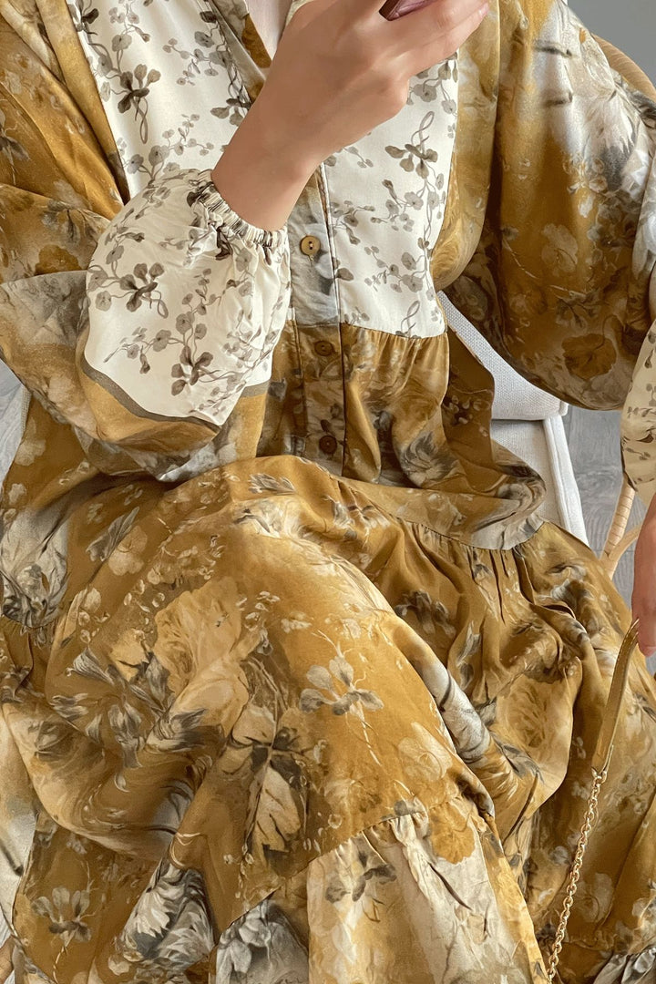 MDS Women Crunchy Flower Detail Camel Viscose Dress - Salt Lake City
