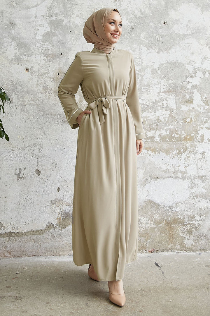 MDS Women Salvia Loose Sleeve Biye Patterned Abaya - Stone - Loreto