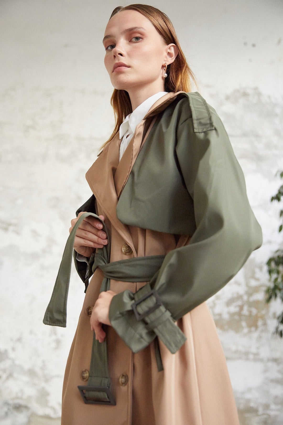 MDS Women Two-Tone Epaulet Detail Trench Coat - Khaki - Oviedo