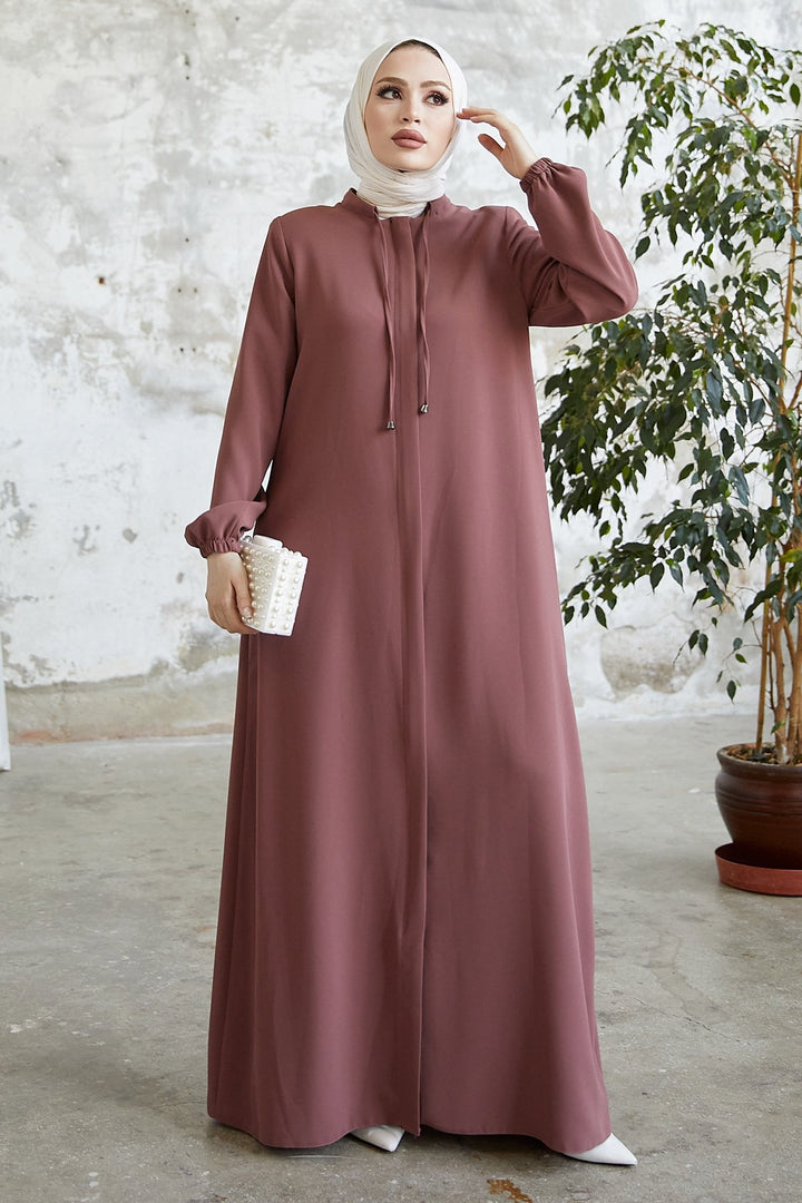 MDS Women Tied Lace Hidden Snap Abaya - Rose Pink - Remscheid