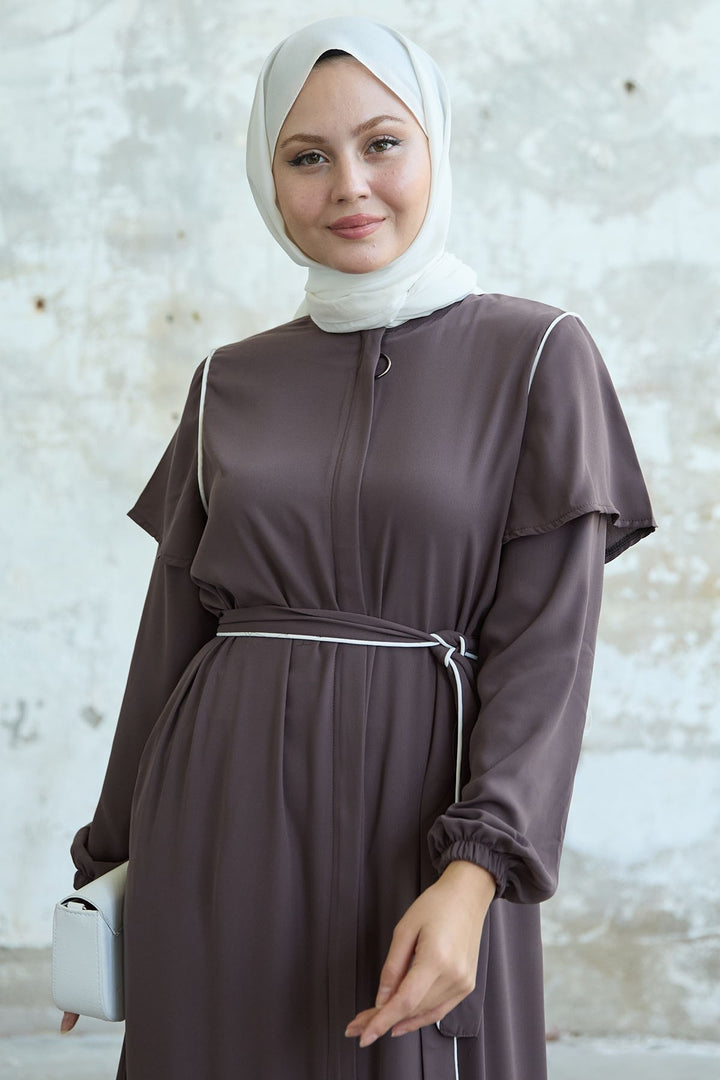 MDS Women Sleeveless Detailed Brown Abaya - Hacienda Heights