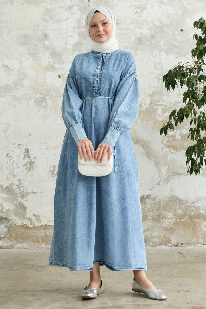 MDS Women Blue Denim Dress with Cuffed Sleeve - El Paso de Robles