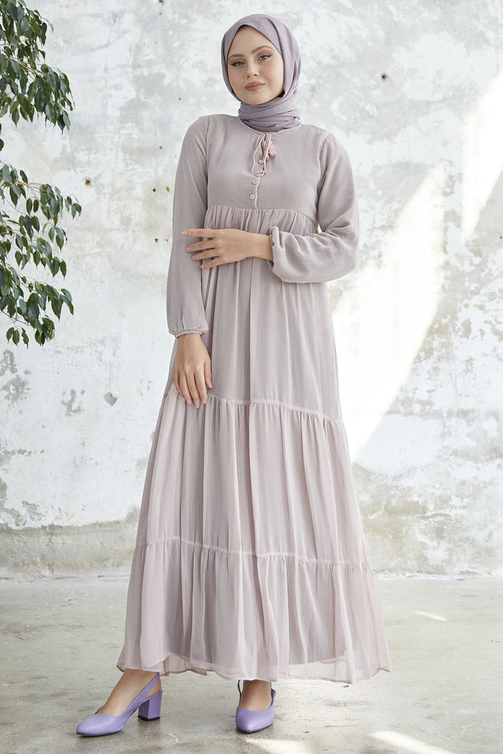 MDS Women Lace-Up Yoryo Chiffon Dress - Powder - Logroño