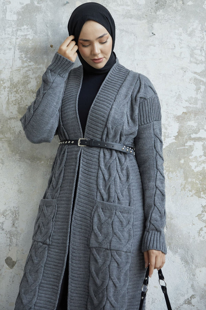 MDS Women Eriyas Braided Pocketed Cardigan - Anthracite - Bossier City