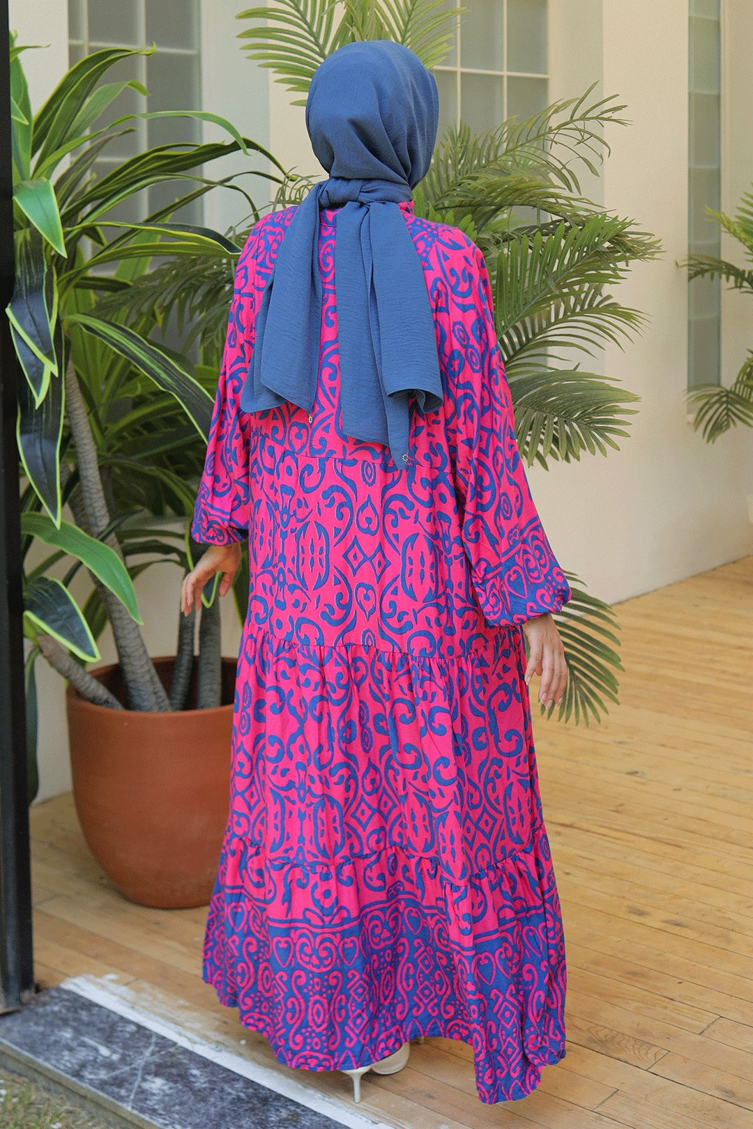 MDS Women Patterned Loose Ethnic Fuchsia Viscose Dress - Greenburgh