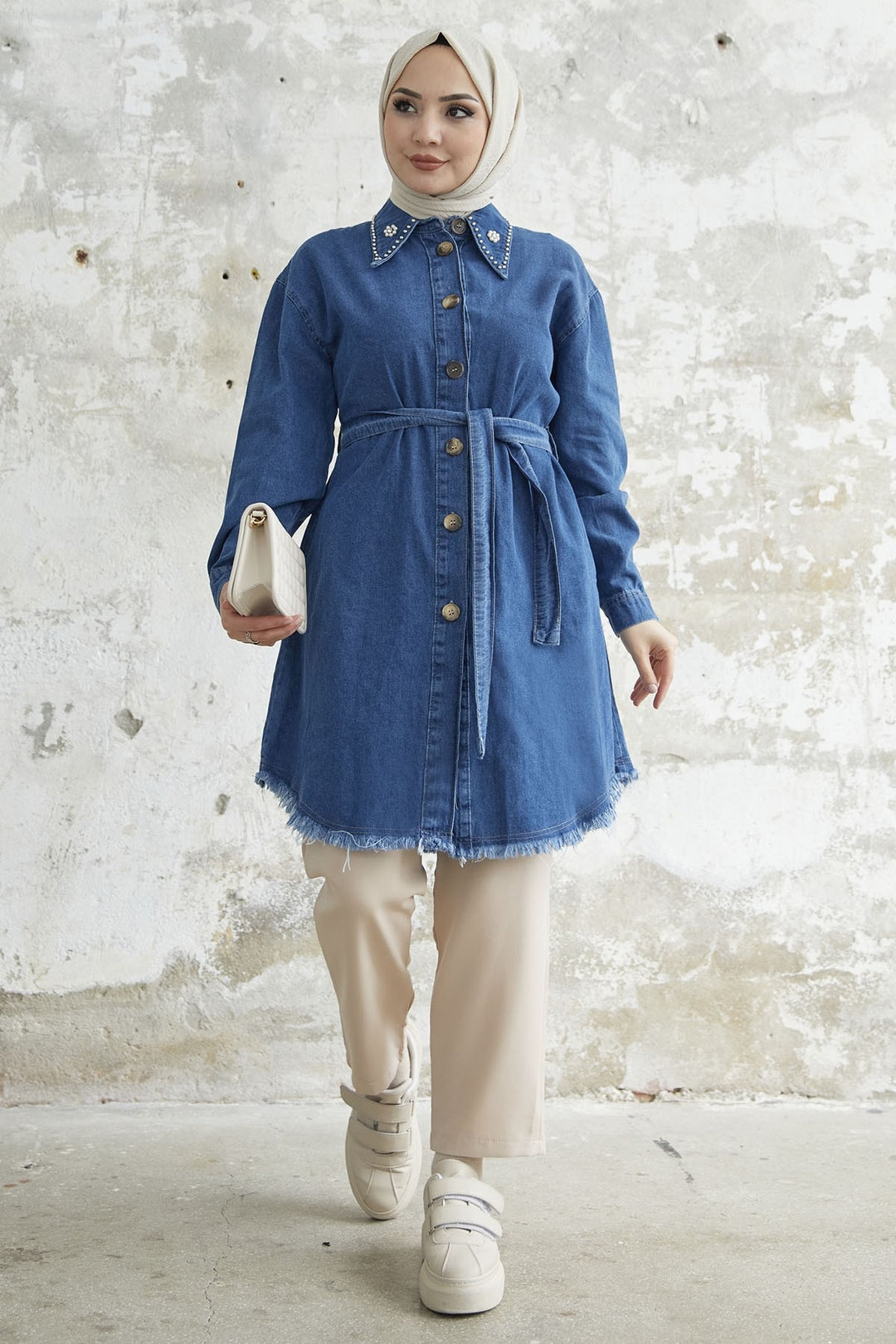 MDS Women Six-Tasseled Belted Denim Tunic - Dark Blue - Staten Island