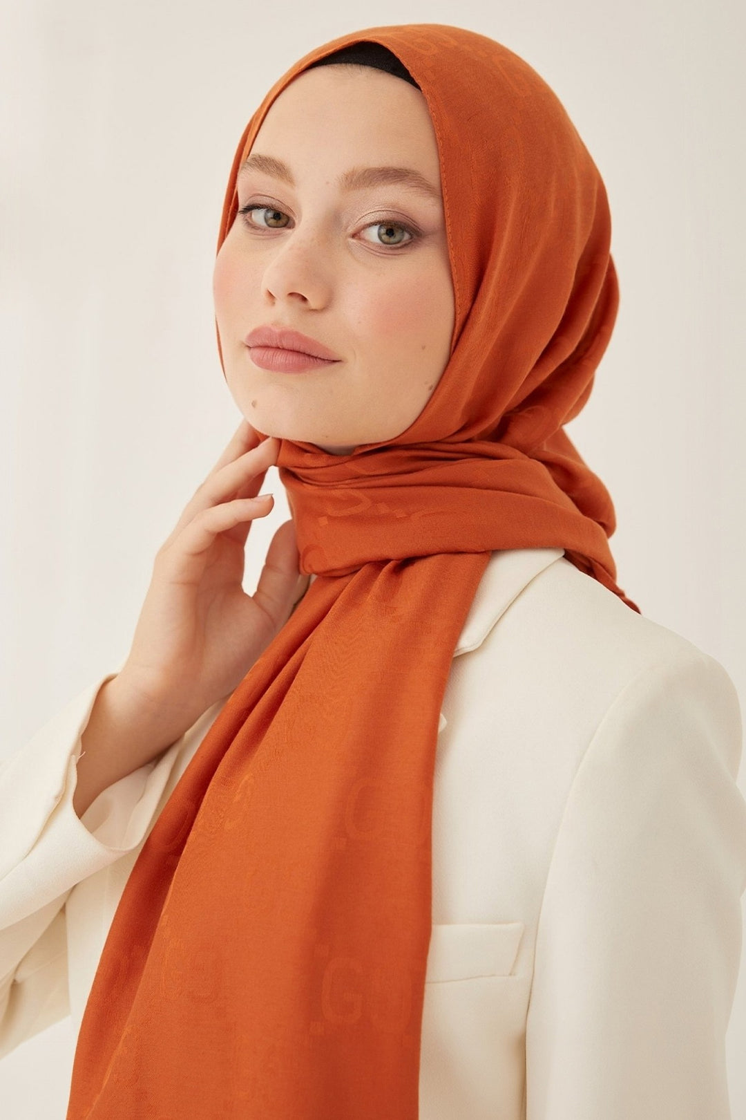 MDS Women Ariva G Patterned Jacquard Cotton Shawl - Terracotta - Oxnard