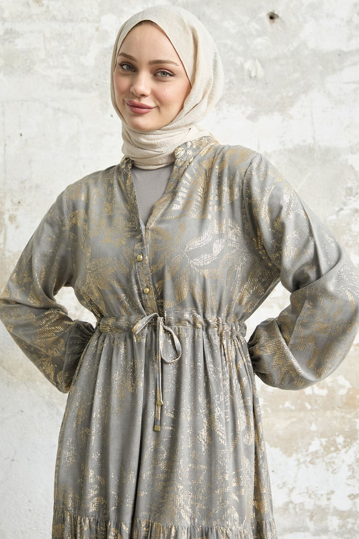 MDS Women Gold Flower Leaf Dress - Gray - Guildford
