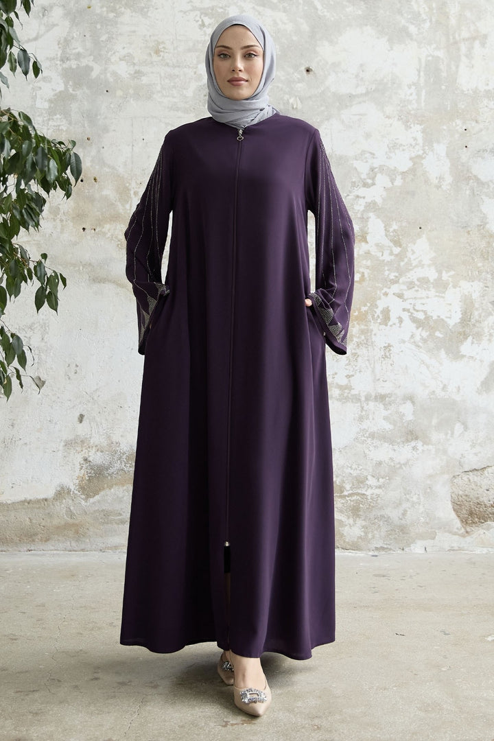 MDS Women Stone Embellished Wide Sleeve Ferace - Purple - Maple Grove