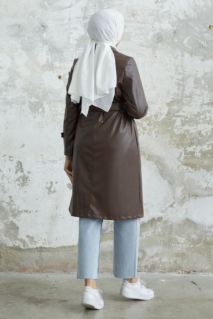 MDS Women Darina Belted Leather Trench Coat - Bitter Coffee - Autlán de Navarro