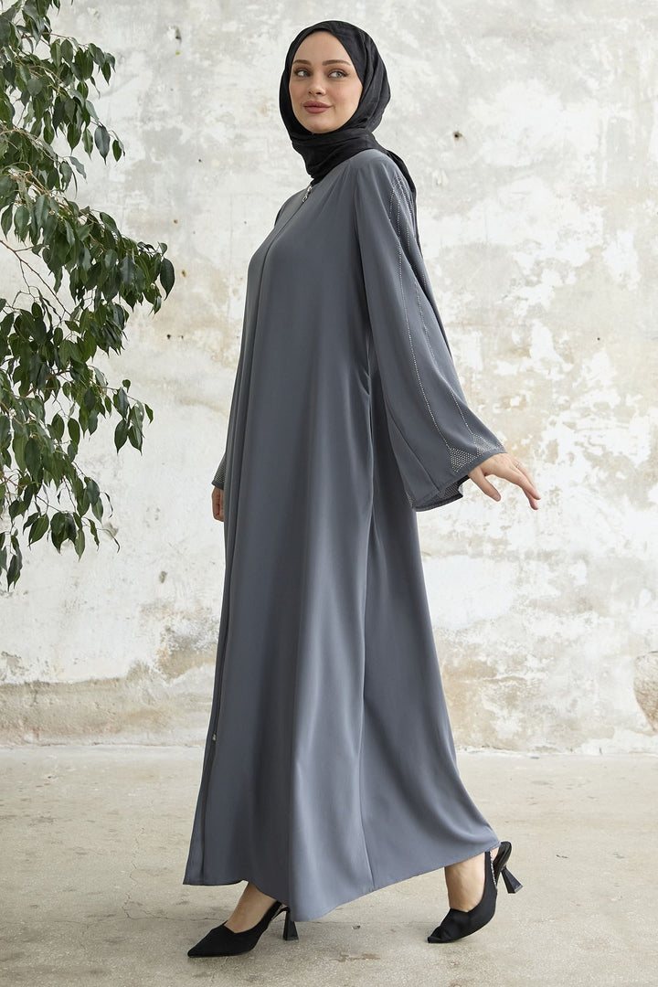 MDS Women Stone-embellished Wide Sleeve Ferace - Gray - Brescia