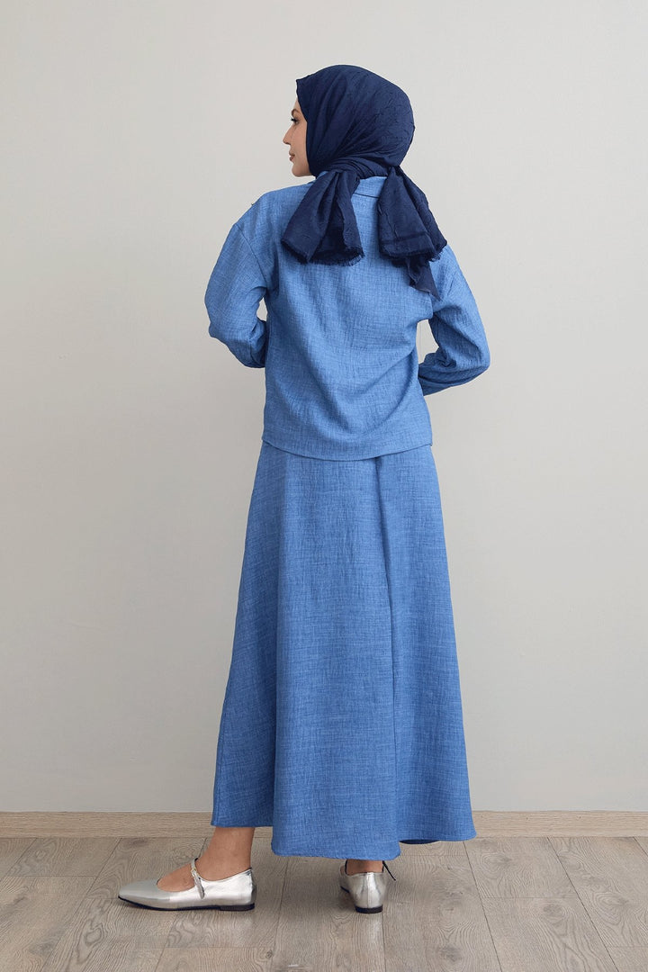 MDS Women Blue Linen Suit with Beaded Skirt - Marysville