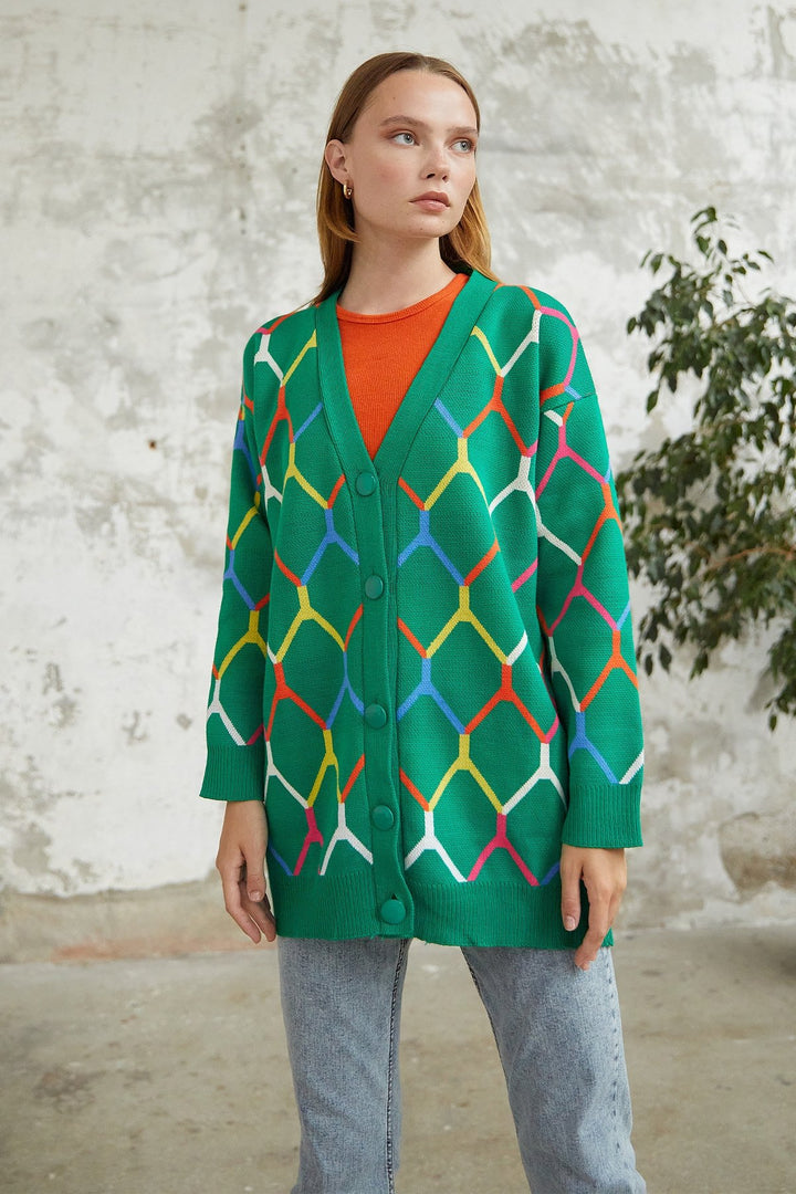 MDS Women Tera Patterned Knit Cardigan - Green - Springfield