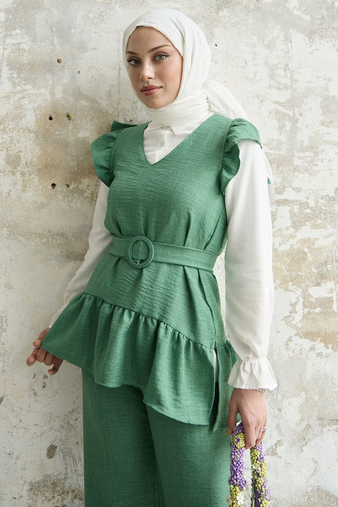 MDS Women Ruffled Shoulder Three Piece Set - Green - Lagkadás
