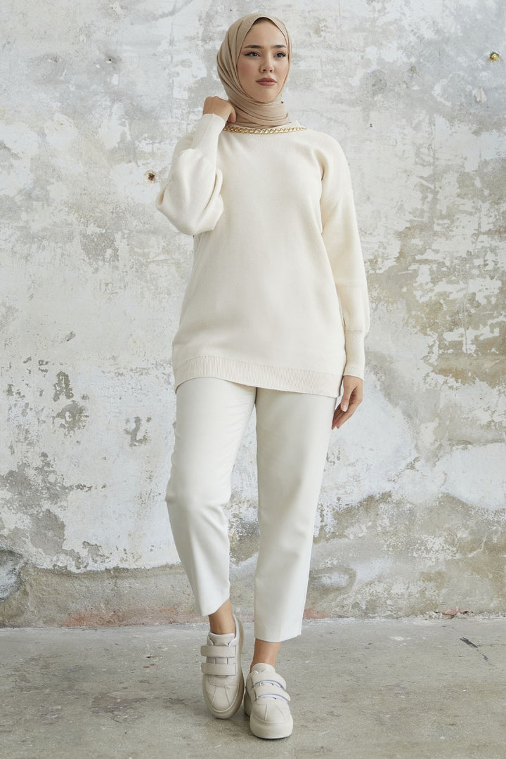 MDS Women Greenhouse Chain Detailed Knit Sweater - Ecru - Caluire-et-Cuire