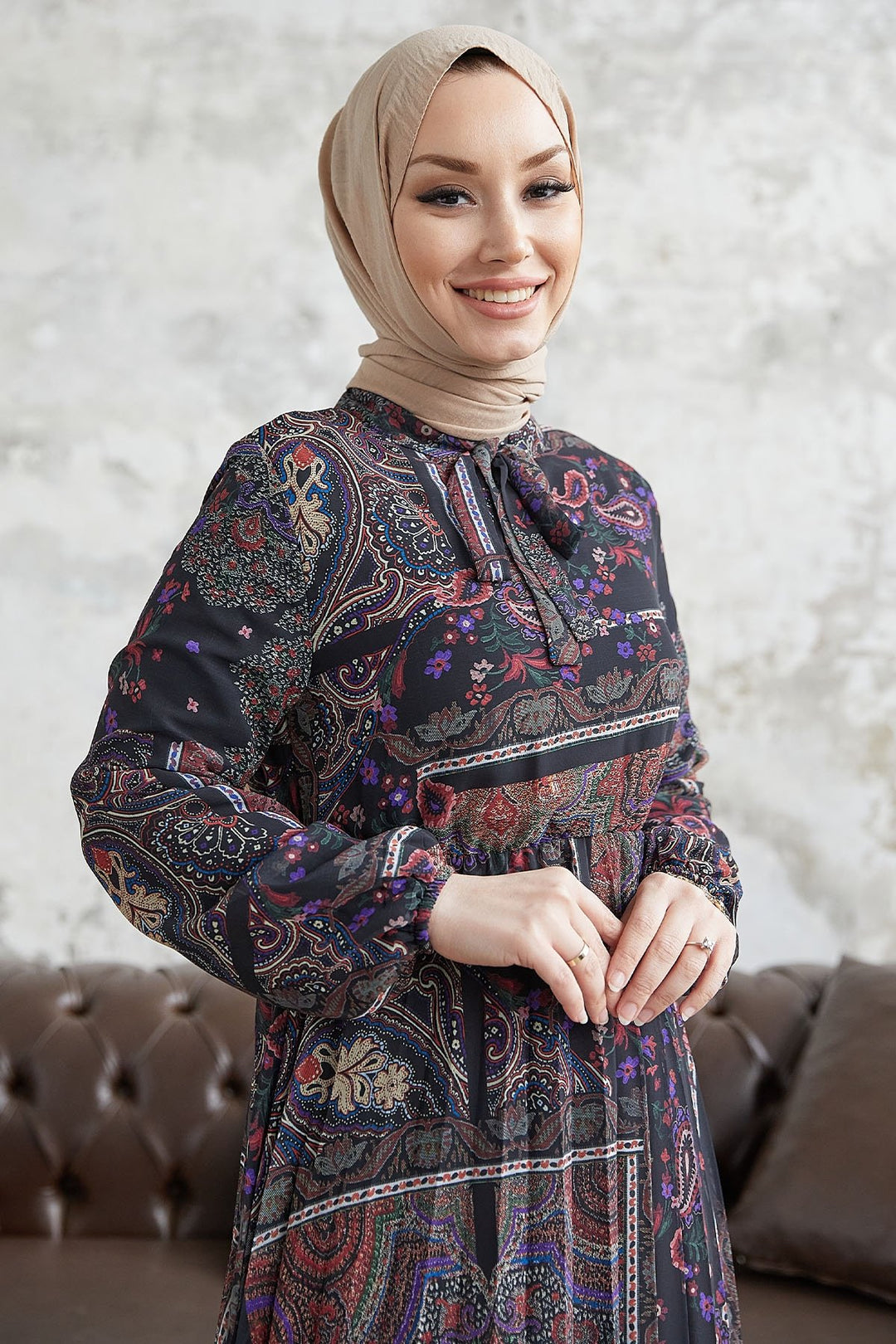MDS Women Viera Shawl Patterned Collar Belted Chiffon Dress - Black - Vigevano