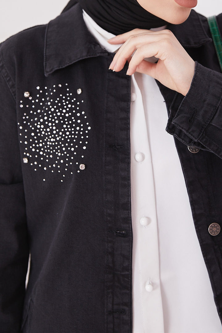 MDS Women Pearl Detailed Denim Jacket - Black - Córdoba
