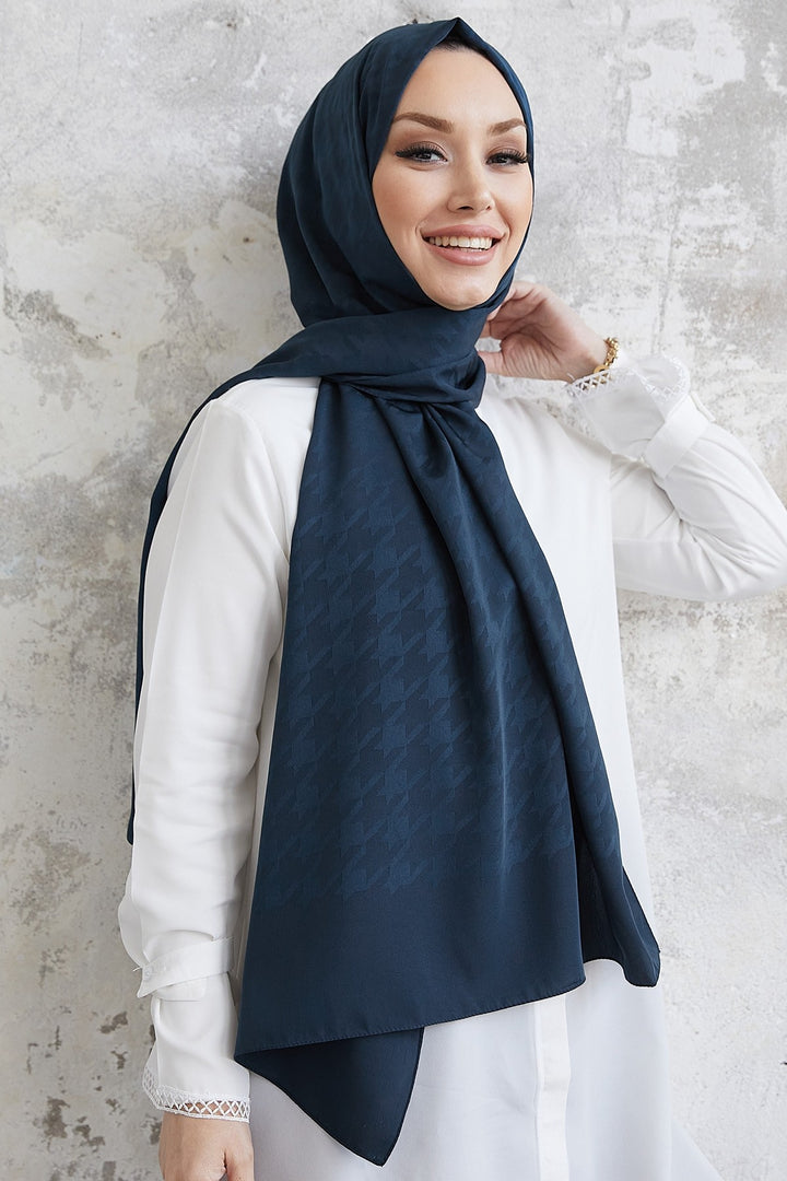 MDS Women Home Kazakh Pattern Silky Jacquard Shawl - Navy Blue - Prince George