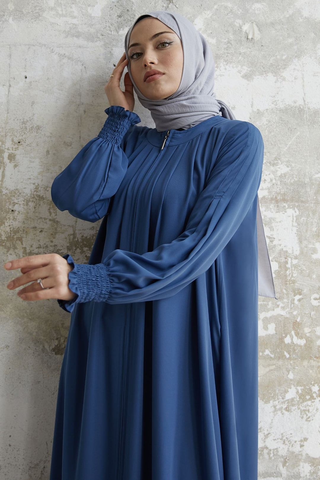 MDS Women Pleated Detail Ruched Abaya - Indigo - Walthamstow