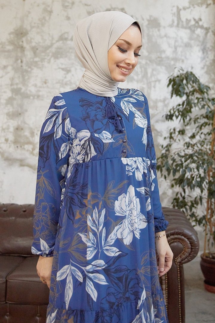 MDS Women Jalya Collar Buttoned Chiffon Dress - Indigo - Zinacantepec