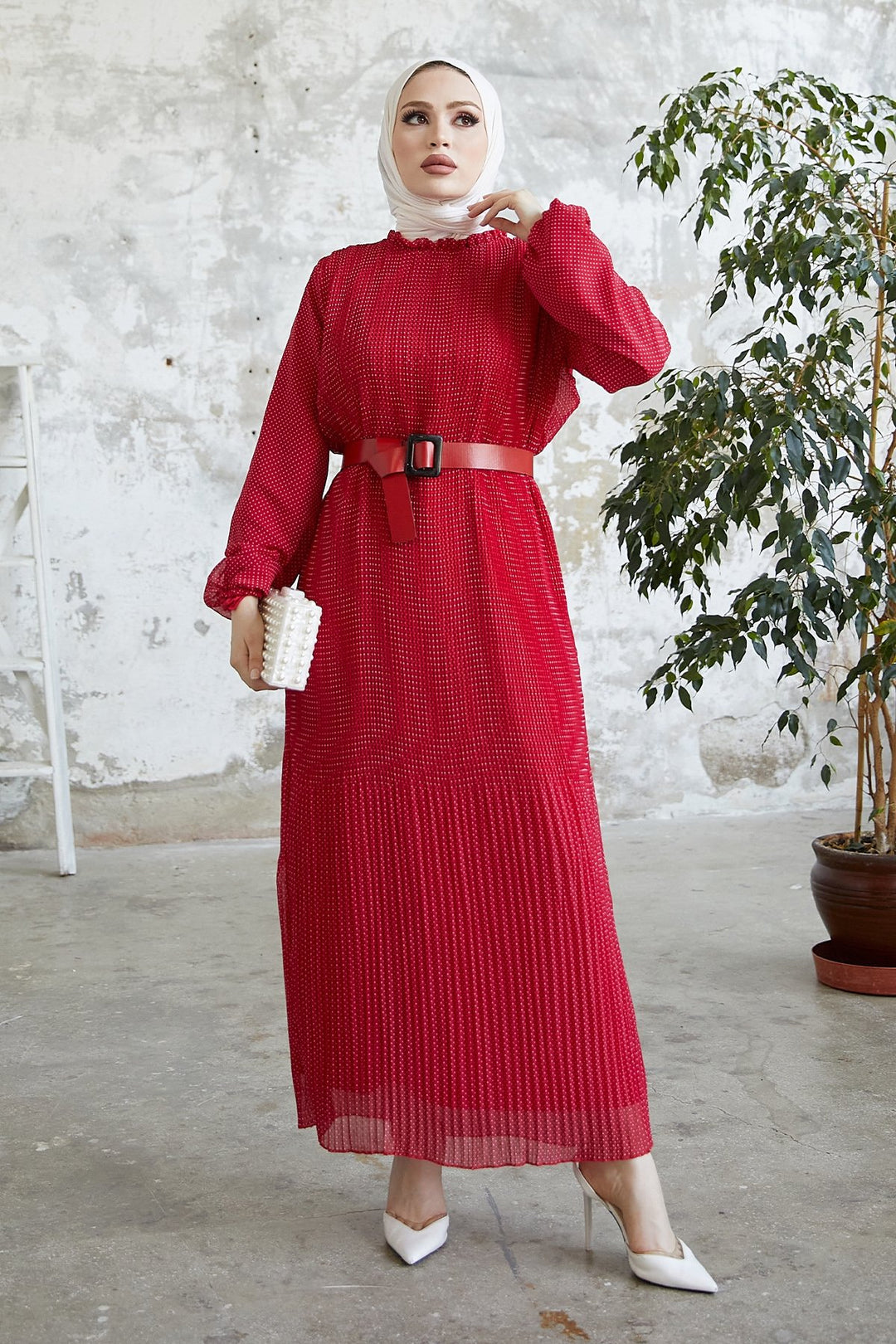 MDS Women Minda Crispy Polka Dot Chiffon Dress - Red - Brunswick